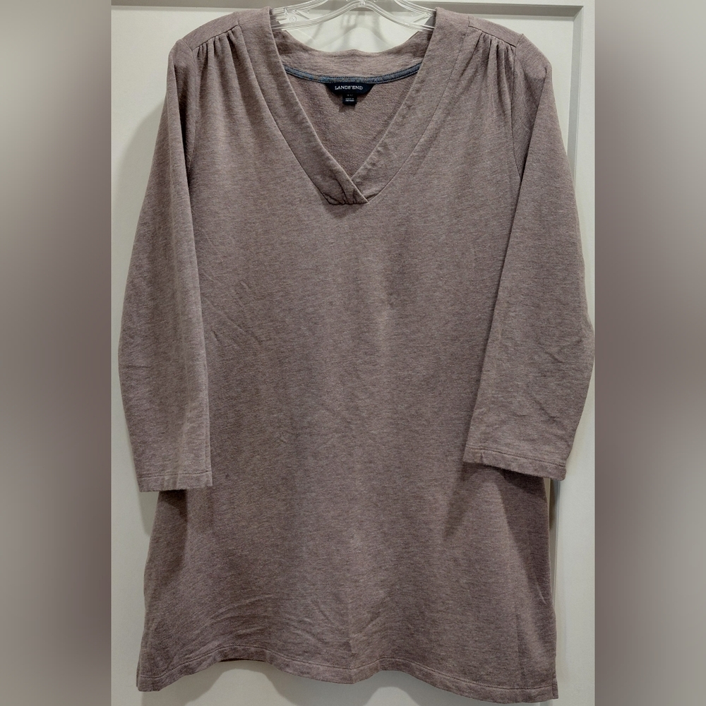 Lands' End Womens M(10-12) Heathered Brown Tunic Top, V-neck, Side Pockets